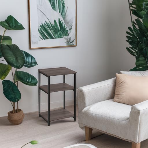 VASAGLE Side Table, Small End Table, Tall Nightstand for Living Room, Bedroom, Office, Bathroom, Chestnut Brown and Classic Black ULET273B74