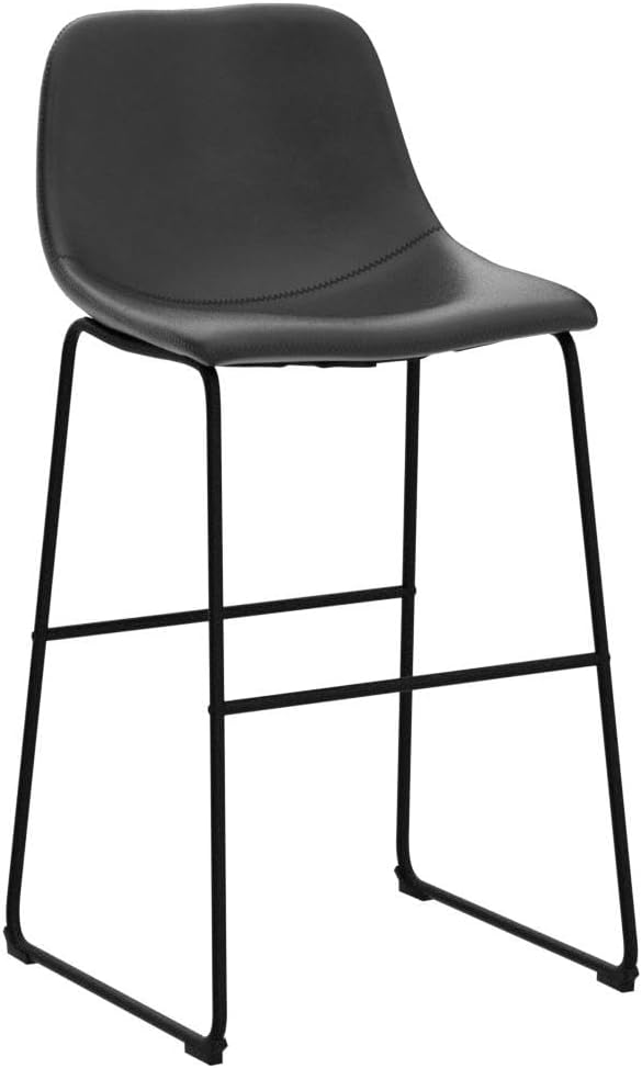 Rfiver Pu Faux Leather Bar Stools Set of 2, Industrial Pub Barstools with Back and Footrest, Modern Armless Bar Height Stool Chairs (Black, 30" Barstool x2)