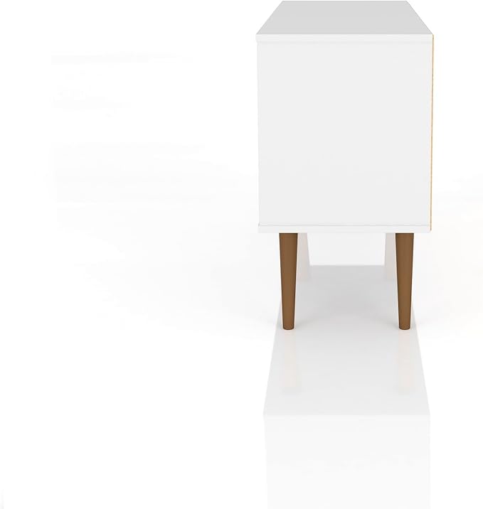 Manhattan Comfort Liberty Mid Century Modern TV Stand for Televisions up to 46 Inches, Bedroom and Living Room Entertainment Center with Storage, Shelves, and Cabinet, 43" Wide, White/Yellow