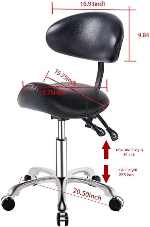 Saddle Stool Chair with Back Rolling Esthetician Seat for Salon Tattoo Shop Spa Facial lash Home Dentist Clinic Esthetician Chair(with Back Support, Black)