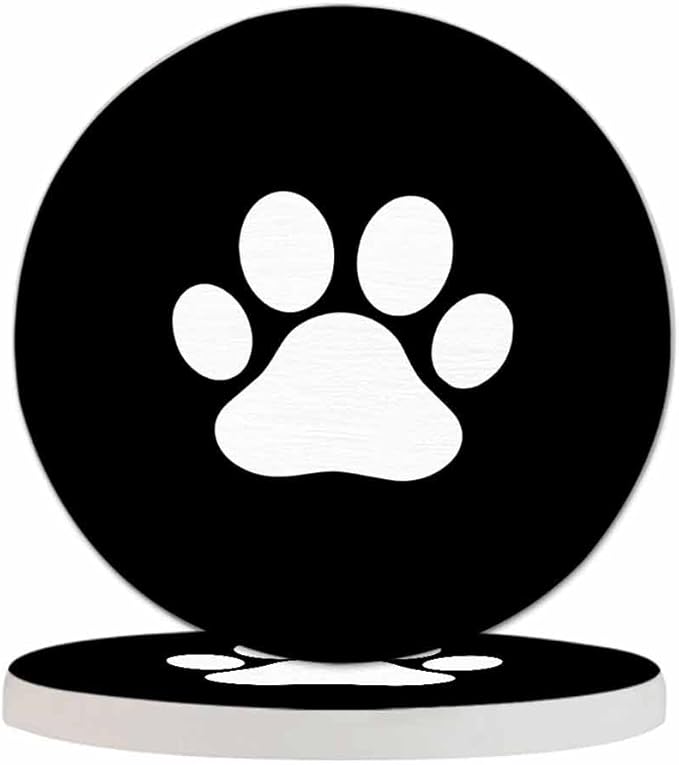Dog Paw Coasters Set for Wood Table Miraculous Aesthetic Little Animal Puppy Kitten Foot Print Isolated Tabletop Protection Mat for Mugs and Cups 4 Inch for Kitchen Office Home