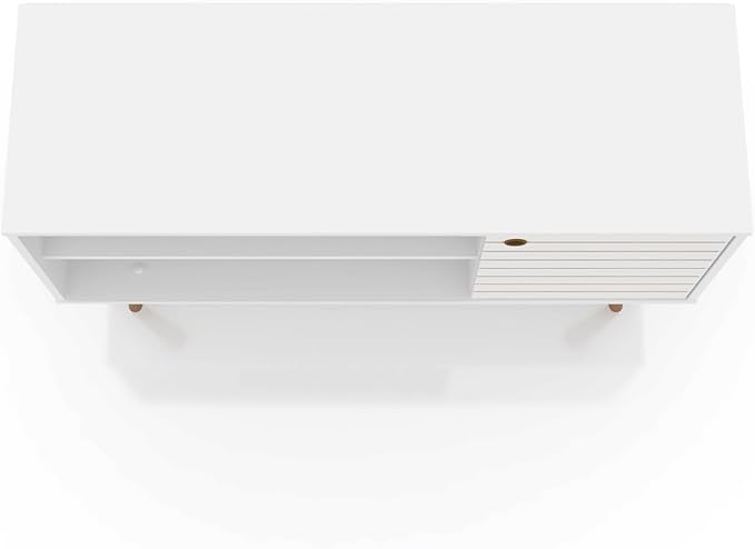 Manhattan Comfort Liberty Mid Century Modern TV Stand for Televisions up to 46 Inches, Bedroom and Living Room Entertainment Center with Storage, Shelves, and Cabinet, 43" Wide, White