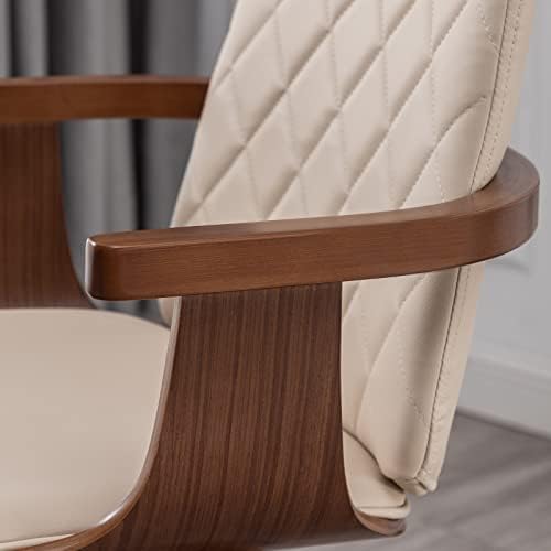 Counter Stools Set of 2, Upholstered Faux Leather Counter Height Bar Stools, Swivel Counter Chairs with Wooden Arms and Legs(Beige, 26" Seat Height)