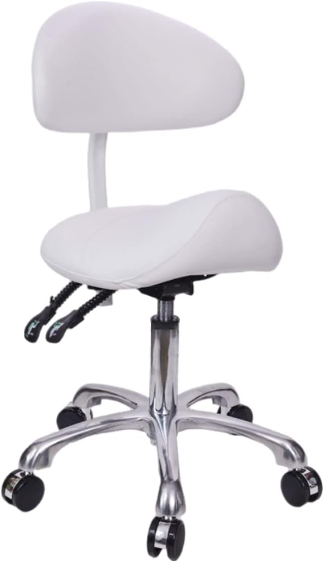 Saddle Stool Chair with Back Rolling Esthetician Seat for Salon Tattoo Shop Spa Facial lash Home Dentist Clinic Esthetician Chair(with Back Support, White)