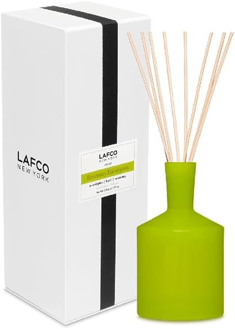 LAFCO New York Classic Reed Diffuser, Rosemary Eucalyptus - 6 oz - Up to 3 Months Fragrance Life - Reusable Glass Vessel - Natural Wood Reeds - Made in The USA