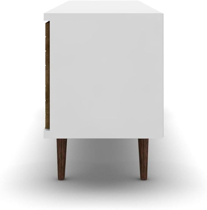 Manhattan Comfort Liberty Collection Mid Century Modern TV Stand With One Cabinet and Two Open Shelves With Splayed Legs, Wood/White, Medium, Model Number: 201AMC69