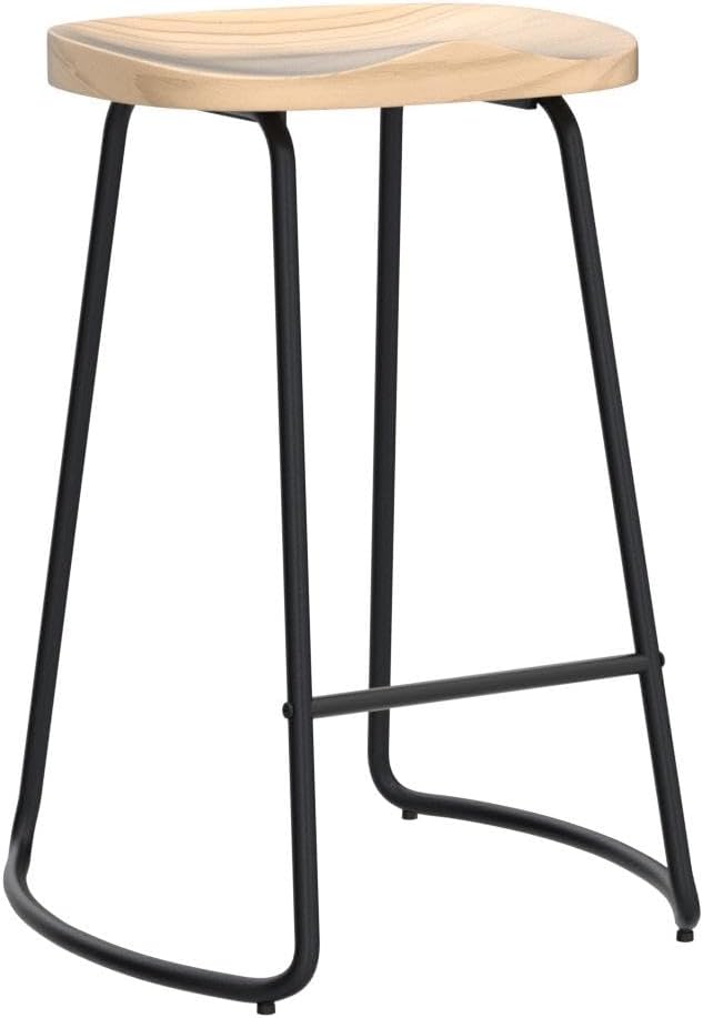 HeuGah Bar Stools, Solid Wood Barstools Set of 2, 26" Counter Height Bar Stools with Metal Leg,Rustic Backless Bar Stool for Kitchen Island,Bar Chairs with Solid Wood Saddle Seat (Burlywood, 26 Inch)