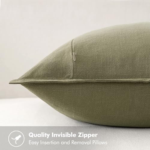 MIULEE Neutral Green Linen Pillow Covers Pack of 4 Christmas Decorative Nautral Solid Throw Pillow Covers Accent Boho Farmhouse Couch Pillowcases Modern Home Decor for Living Room Bed Sofa 20x20 Inch