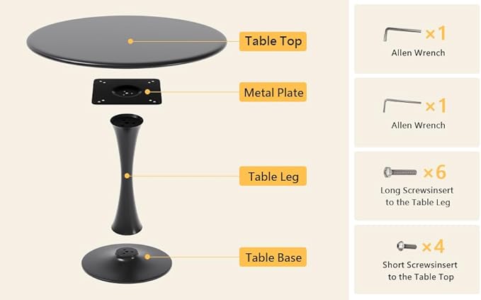 24 Inch Black Small Tulip Table, Round Dining Table for 2 Person with Pedestal for Kitchen, Circle Bistro Table, Mid Century Modern Cafe Tables for Small Spaces in Living Room, Office, Coffee,Pub, Bar