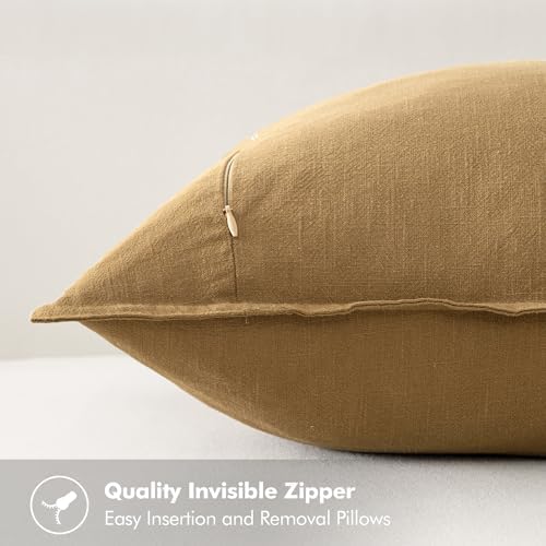 MIULEE Neutral Gold/Brown Linen Pillow Covers Pack of 4 Decorative Nautral Solid Throw Pillow Covers Soft Accent Boho Farmhouse Couch Pillowcases Modern Home Decors for Living Room Bed Sofa 18x18 Inch