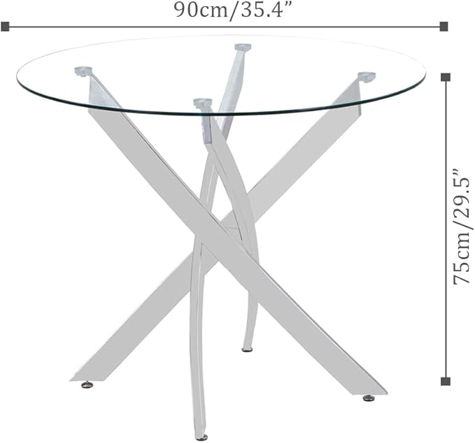 Glass Dining Table, Modern Kitchen Table 36" Small Round Dining Table for Apartment Kitchen Dining Room,Tempered Glass Table Top