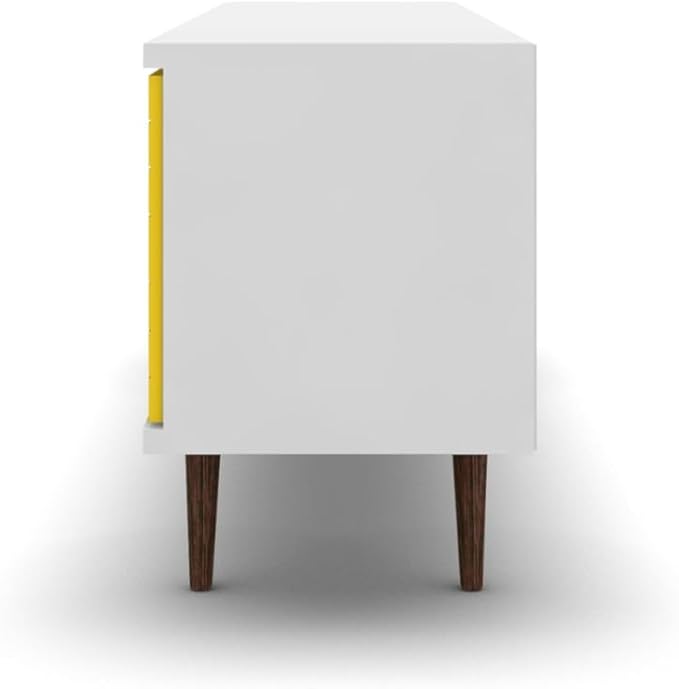 Manhattan Comfort Liberty Mid Century Modern TV Stand for Televisions up to 60 Inches, Bedroom and Living Room Entertainment Center with Storage, Shelves, and Cabinet, 63" Wide, White/Yellow