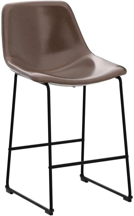 Rfiver Pu Faux Leather Bar Stools Set of 2, Industrial Pub Barstools with Back and Footrest, Modern Armless Bar Height Stool Chairs (Brown, 24" Counter Chair x2)
