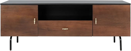 SAFAVIEH Genevieve TV Stand for up to 65" Flatscreen – Black & Walnut Brown Finish, Mid-Century Modern Storage Cabinet, Entertainment Media Console (MED5000F)