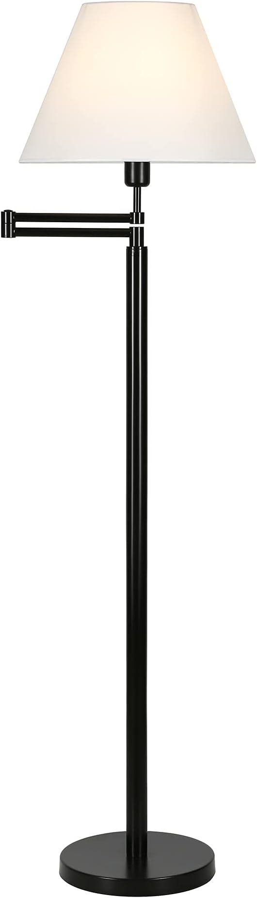 Moby Swing Arm Floor Lamp with Fabric Empire Shade in Blackened Bronze/White