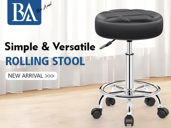 Rolling Stool with Wheels, PU Leather Small Office Chair with Foot Rest,Versatile Adjustable Swivel Stool for Tattoo Massage Salon Spa Teach Medical Facial Office Home Work Kitchen