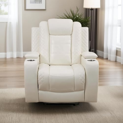 Oversized Power Recliner Chair, Multifunction Recliners Chair with Home Theater Seating, Oversized Single Electric Recliner Furniture for Living Room Apartment Home Theater, Deep White