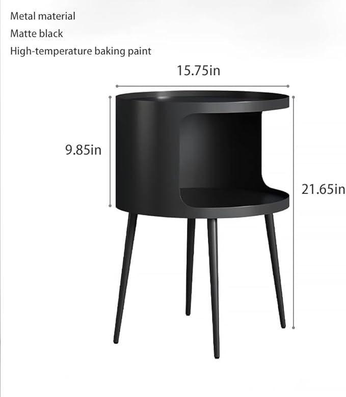 Modern Side Table,Round end Table with Open Storage,Metal nightstand,Bedside Table for Living Room,Bedroom