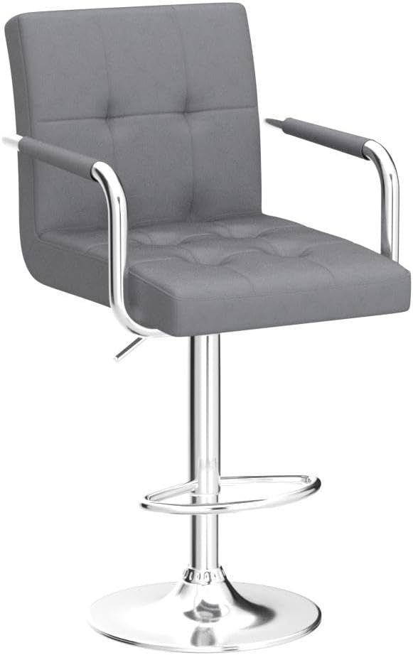 Yaheetech Velvet Bar Stools Set of 4, Adjustable Barstools with Armrest, Counter Height Stool Chairs with Thickened Seat Cushion for Kitchen Island, Dark Grey