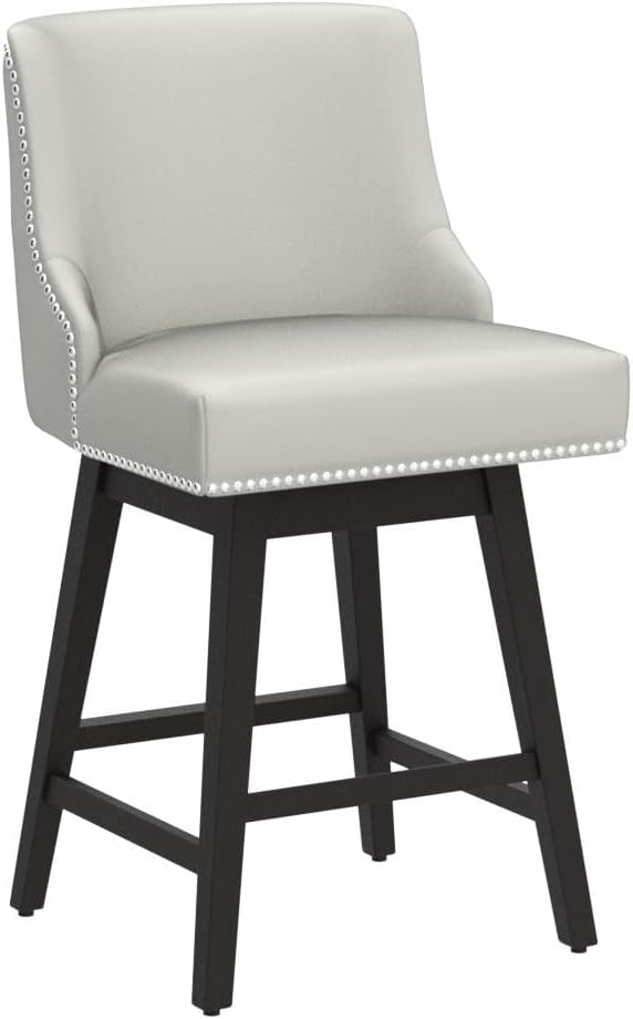 CHITA Counter Height Swivel Bar Stools Set of 2, FSC Certified Upholstered Counter Stools, Modern Swivel Barstools with Wood Legs for Kitchen Island, 26" Seat Height, Faux Leather in Creamy Grey