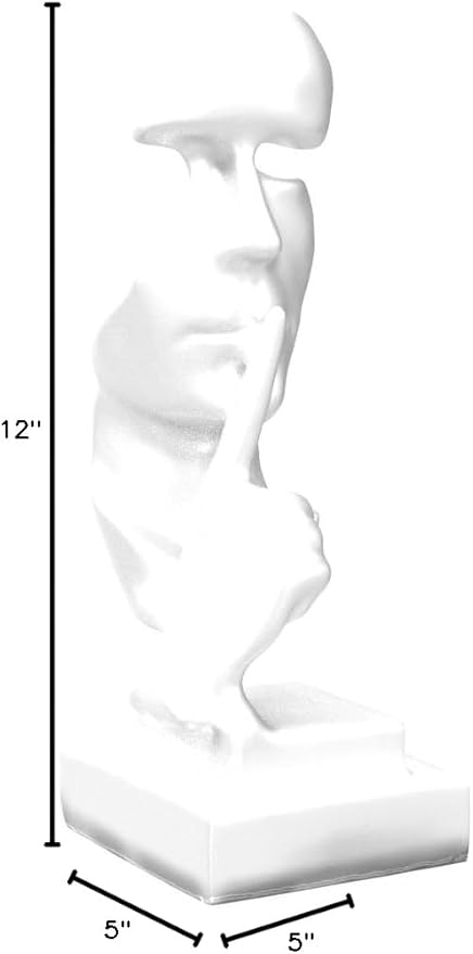 Silence is Golden Thinker Statue - 28cm Modern and Creative Abstract Sculpture of Keep Silent Man Statue Figurine for Home Living Room Office Desk Decor (Silver)