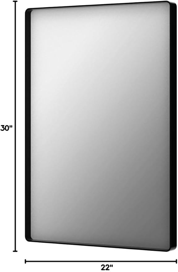 ISKM Black Metal Frame Wall Mirror for Bathroom 22" x 30" Rounded Corner Rectangle Mirror Bedroom Vanity Mirrors Wall Mounted Tempered Glass