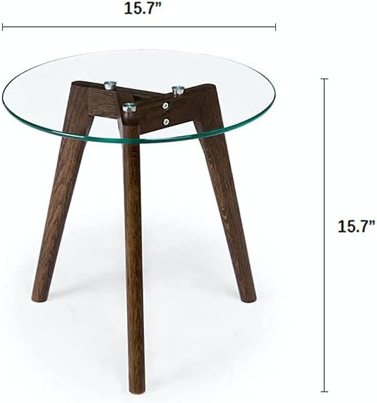 Tempered Glass Small End Table, Mnimalist Round Side Table, Mid-Century Modern End Side Table for Living Room Bedroom Small Spaces Office, with Triskele Walnut Wood Legs (15.7" D x 15.7" H)