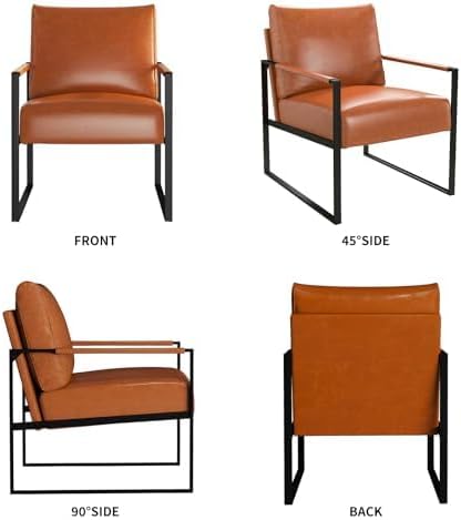 Phoenix Home PU Leather Accent Chair Set of 6, Leisure Metal Framed Armchair with Extra Soft Padded and Cushion, 105 Degree Slant Back, Modern Reading Arm Chair for Living Room/Office/Bedroom, Brown