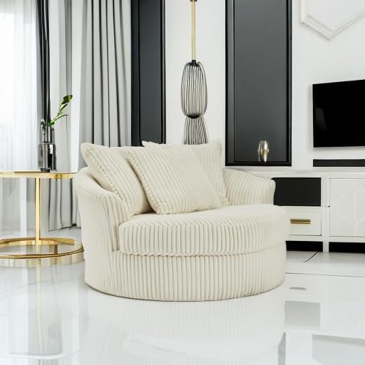 Signature Design by Ashley Lindyn Transitional Oval Tufted Upholstered Oversized Swivel Accent Chair, White