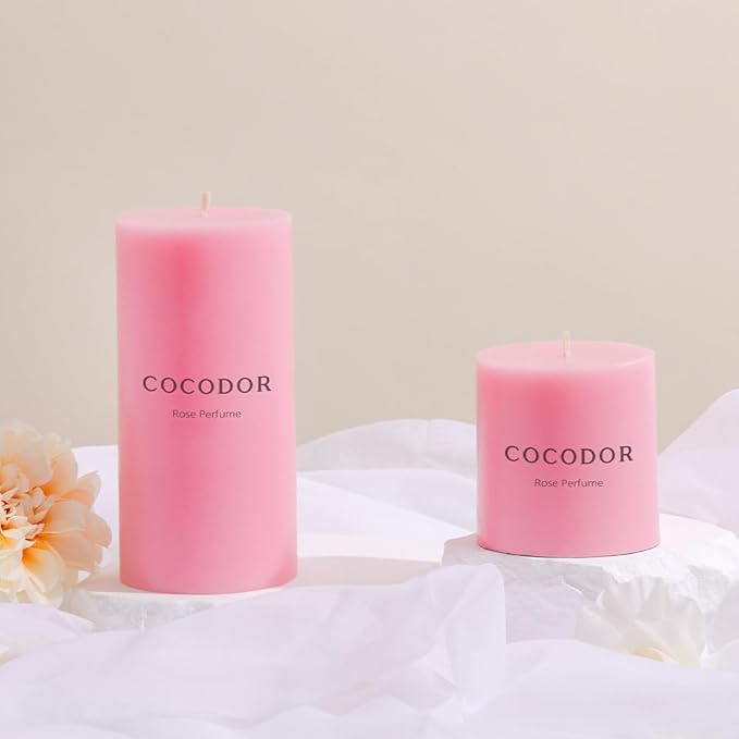 COCODOR Scented Pillar Candles, 3x6 Inch, Rose Perfume, Candle Set of 3, Long Buring 85 Hours, Candles for Weddings, Party, Dinner, Home Decor.