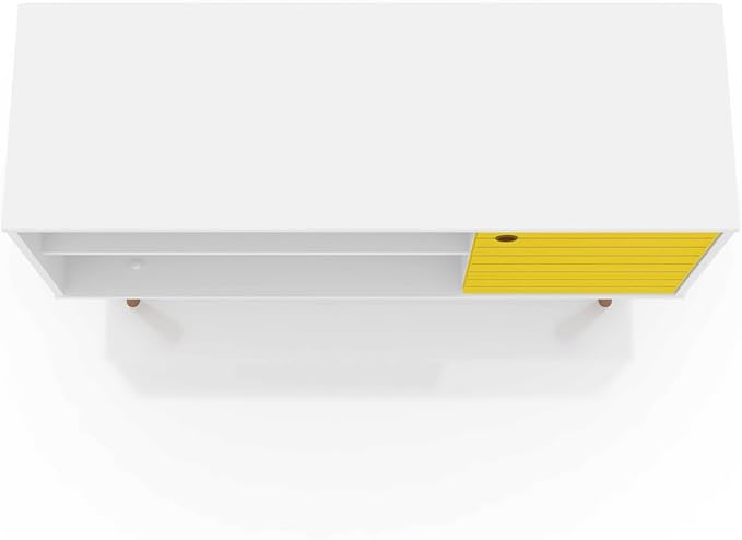 Manhattan Comfort Liberty Mid Century Modern TV Stand for Televisions up to 46 Inches, Bedroom and Living Room Entertainment Center with Storage, Shelves, and Cabinet, 43" Wide, White/Yellow