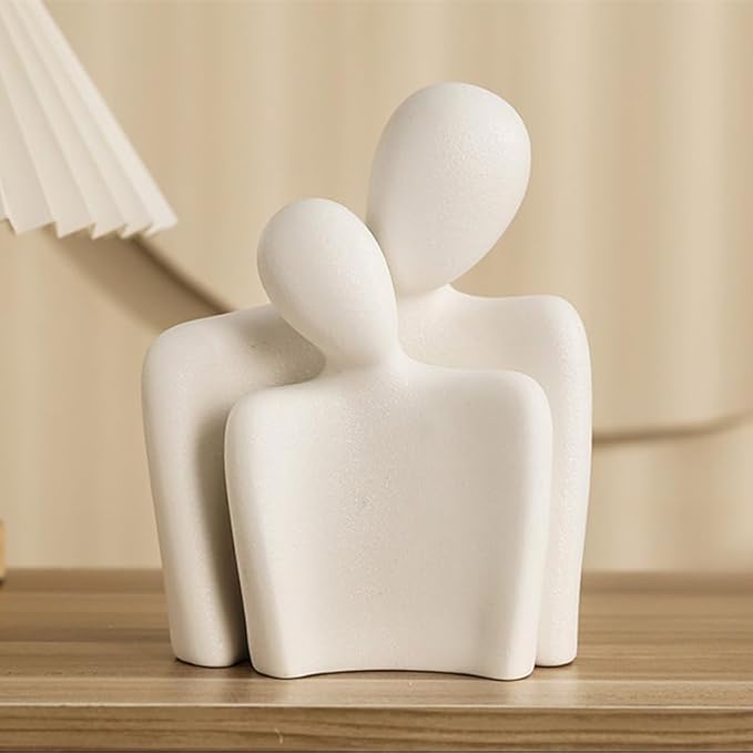 Ceramic Couple Statues for Home Decor, Hugging Couple Figurines, Modern Romantic Love Sculptures for Living Room Bedroom Office Shelf and Table Decor, White