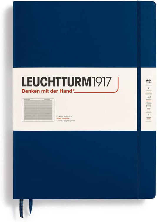 LEUCHTTURM1917 - Notebook Hardcover Master Classic A4+ - 235 Numbered Pages for Writing and Journaling (Navy, Ruled)