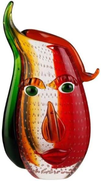 Yao Yuan Murano-Style Art Glass Vase with a Face - 12.6" Tall Mouth-Blown Artistic Sculpture with Vibrant Colors & Accents - Rich Colored Home Décor