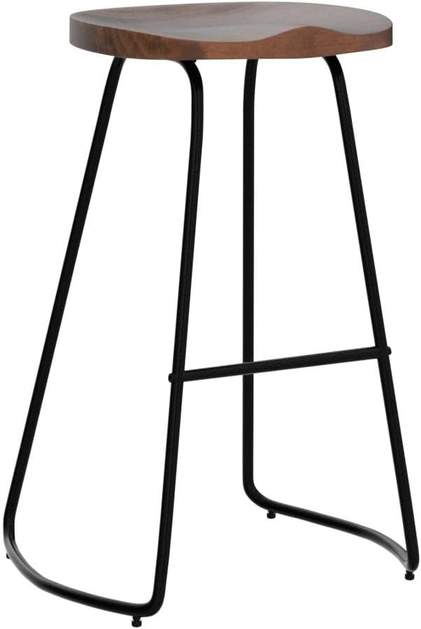 HeuGah Bar Stools Set of 3, Solid Wood Counter Height Bar Stools 30 Inch Saddle Seat Barstool Rustic Tall Bar Height Stool for Kitchen Island with Metal Leg (Walnut, 3 PCS 30Inch Barstool)