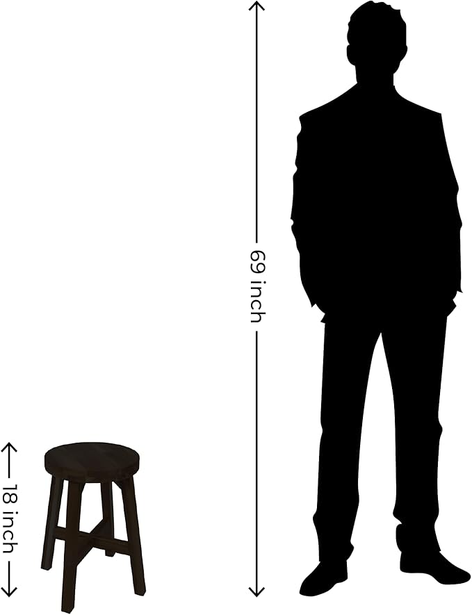 Round Stool Acacia Wood, 18" Height, 11'' Round Top, Backless, Easy Assembly, Natural Wax Finish, Wooden Stool for Plant, Dining Room, Kitchen Counter, Makeup