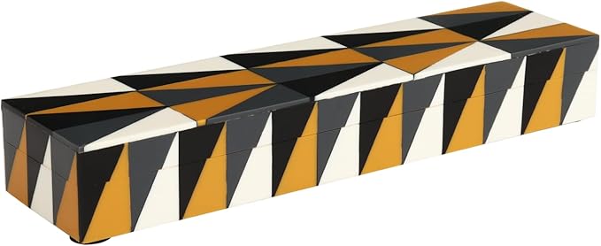 Handicrafts Home Modern Puzzle Decorative Storage Box - Rectangular, Yellow & Black Geometric Pattern - 10x2.5x1.5 Inches - Keepsakes, Trinkets, Home Decor - Coffee Table Storage, Memory Box