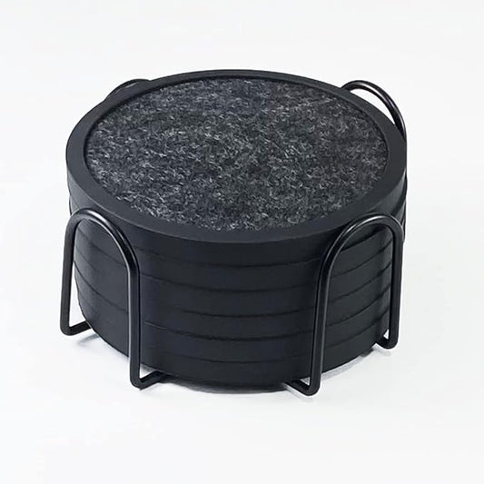 Absorbent Coasters for Drinks with Holder - 6packs, Silicone Coaster with Soft Felt Insert (4.3 inch Coasters with 4.5 inch Holder, Black and White)