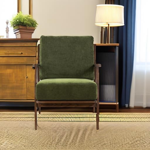 POLY & BARK Verity Fabric Accent Chair – Fabric Armchair with Walnut Wood Frame – Fashion-Forward Lounge Seating for Living Room – Upholstered in Distressed Green Velvet for Modern Style