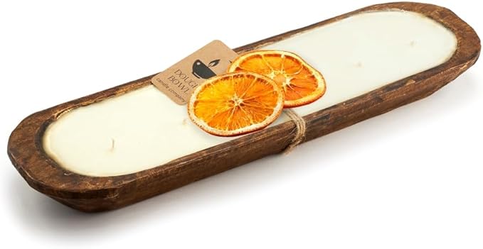 Dough Bowl Candle Co. Mandarin Cranberry Soy Candle - 6 Wick Rustic Farmhouse Coffee Table Decor, Odor Eliminator in Wooden Bowls, 32 Ounce Wooden Dough Bowl Candle, All-Natural Gifts for Women or Men