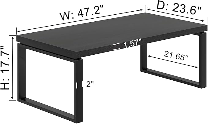 EXCEFUR Black Coffee Table, Modern Rustic Center Table for Living Room, Industrial Rectangle Cocktail Tea Table for Home Office, 47 Inch