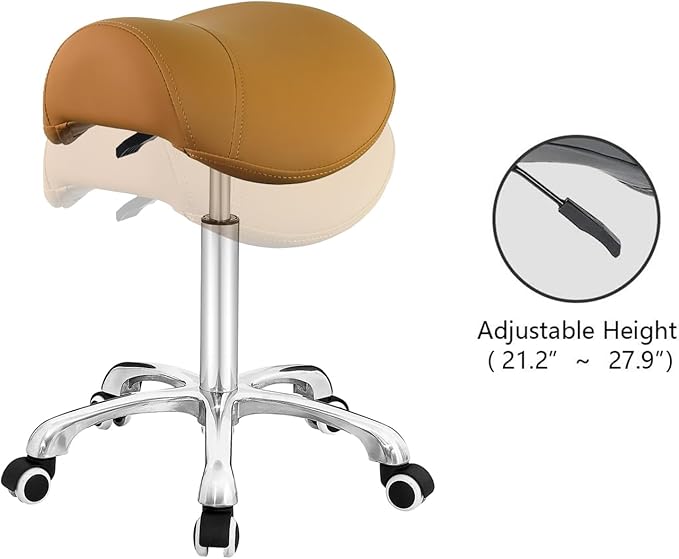 Antlu Saddle Stool Rolling Chair for Medical Massage Salon Kitchen Spa Drafting,Adjustable Hydraulic Stool with Wheels (Without Backrest, Camel)