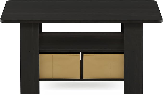 Furinno Andrey Coffee Table with Bin Drawer, Dark Espresso/Brown