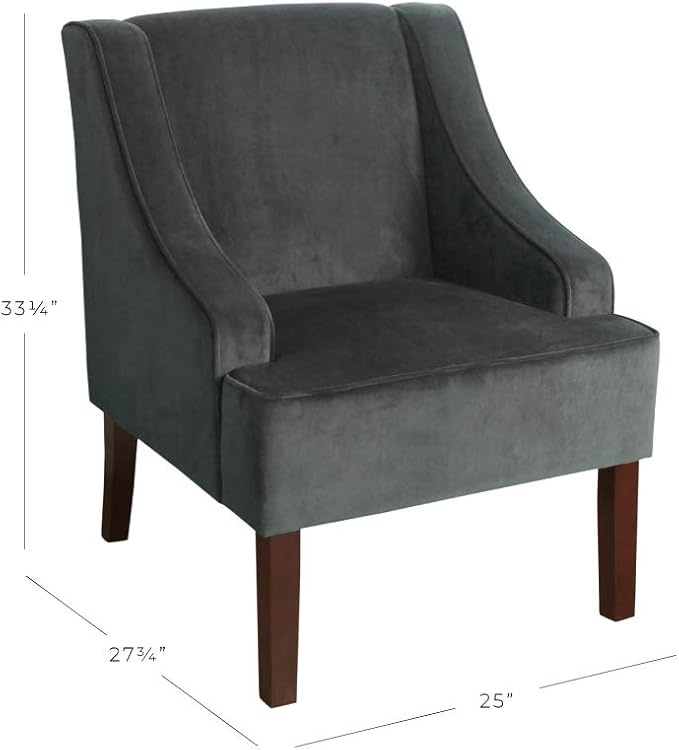 Homepop Home Decor Upholstered Classic Swoop Arm Accent Chair Accent Chairs for Living Room & Bedroom Decorative Home Furniture, Dark Grey