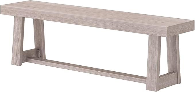 Plank+Beam 60 Inch Farmhouse Dining Bench, Solid Wood Entryway Bench, Wooden Outdoor Bench, Kitchen Dining Seat, Dining Room, Home Office, Living Room Furniture, Easy Assembly, Seashell Wirebrush