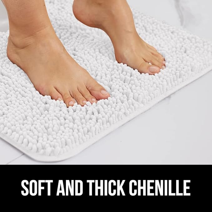 GORILLA GRIP Bath Rug Mat 48x17, Thick Soft Absorbent Chenille, Quick Dry Microfiber Mats, Rubber Backing Washable Shower Floor Rugs, Bathmat Runner, US Designed Bathroom Home Decor Accessories White