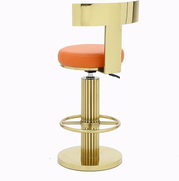 FUNROLUX Counter Height Bar Stools with Back, Modern Adjustable Height Barstools Swivel Bar Chair with Polished Gold Stainless Steel Legs for Kitchen Island Counter Living Room Coffee Shop (Orange)