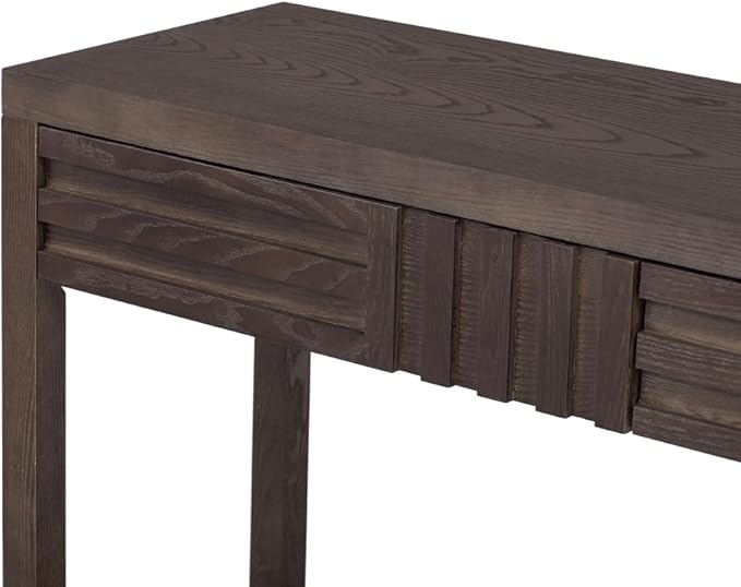 Mid Century Modern Console Table with Ash Veneer,Wood Fluted Entryway Table with Storage Drawers and Shelf for Entryway,Foyer,Living Room (Brown)