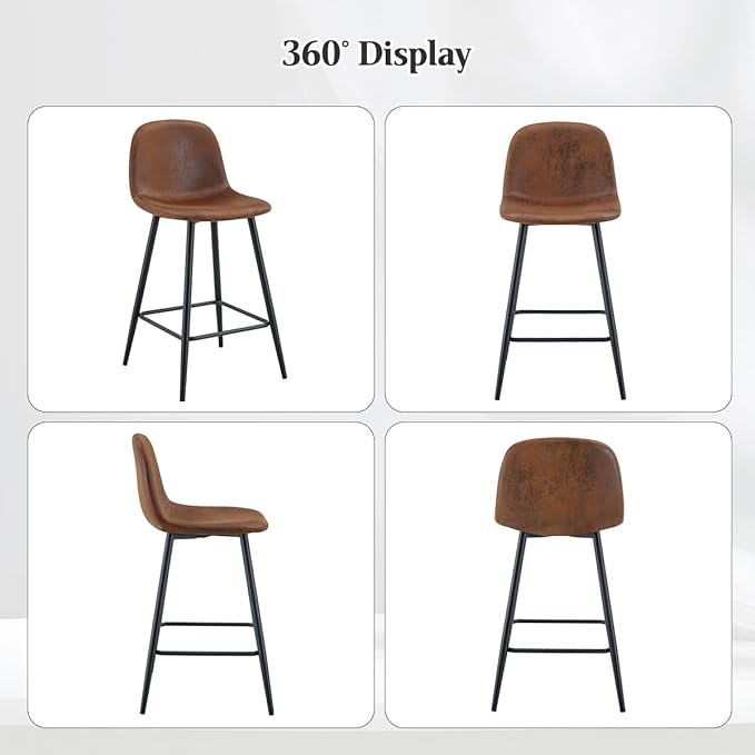 Barstools Set of 4, 24.6" Counter Height Bar Stools with Back & Metal Footrest, Modern Island Chairs Set of 4 for Kitchens Island Home Bar(2 Brown & 2 Grey)