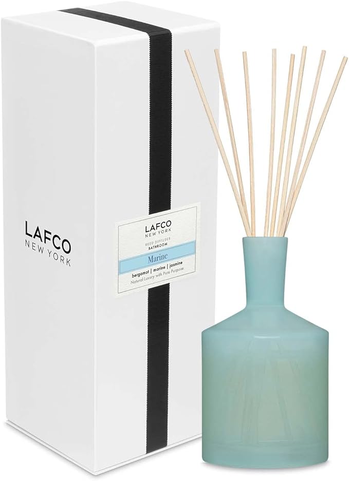 LAFCO New York Classic Reed Diffuser, Marine - 6 oz - Up to 3 Months Fragrance Life - Reusable Glass Vessel - Natural Wood Reeds - Made in The USA